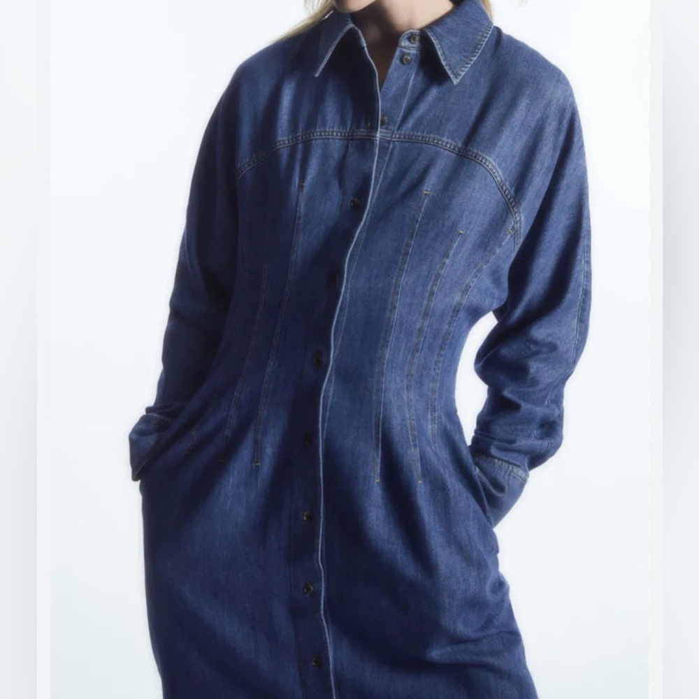 COS - women’s Oversized Waisted Denim shirt midi dress blue jeans button down 14 - Picture 5 of 11